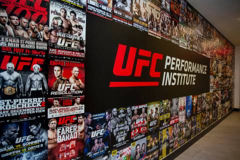 Past fighting events are displayed on a wall within the UFC Performance Institute located at th ...