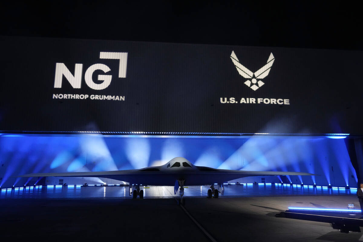 The B-21 Raider stealth bomber is unveiled at Northrop Grumman Friday, Dec. 2, 2022, in Palmdal ...