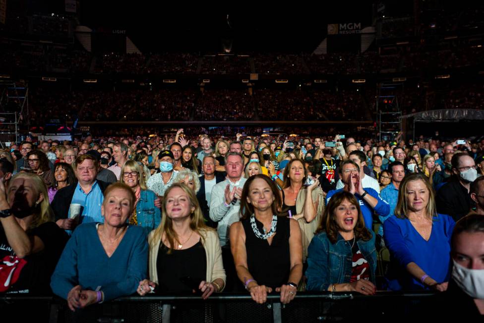 Fans watch as The Rolling Stones perform at Allegiant Stadium in Las Vegas on Saturday, Nov. 6, ...