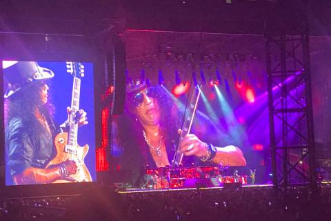 Guns N' Roses plays Allegiant Stadium on Friday, Aug. 27, 2021. (John Katsilometes/Las Vegas Re ...