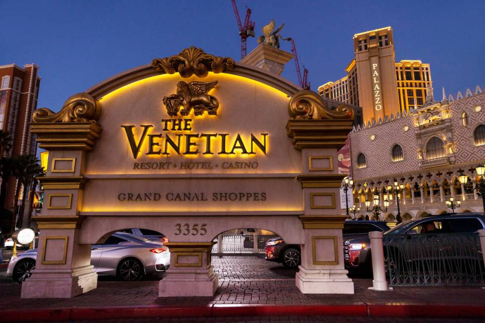 The Venetian and Palazzo on Wednesday, Feb. 2, 2022, in Las Vegas. (Benjamin Hager/Las Vegas Re ...