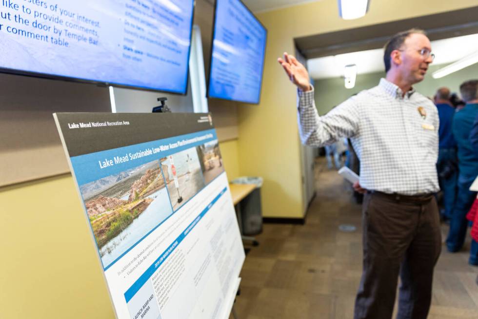 National Park Service representatives speak during an open house public meeting for the Sustain ...