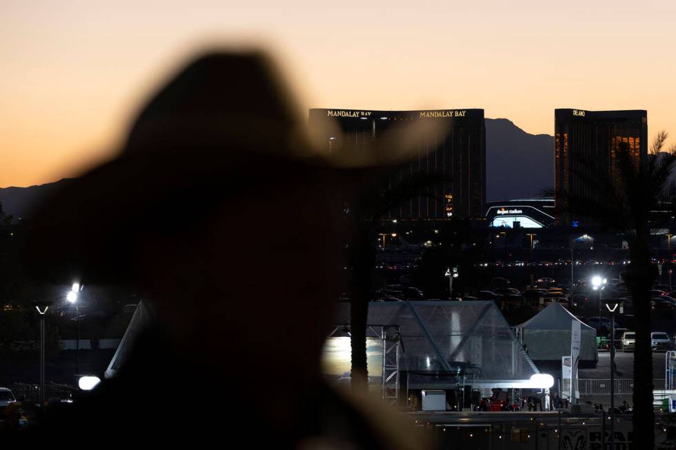 Spectators enter the Thomas & Mack Center for the eighth go-round of the National Finals Ro ...