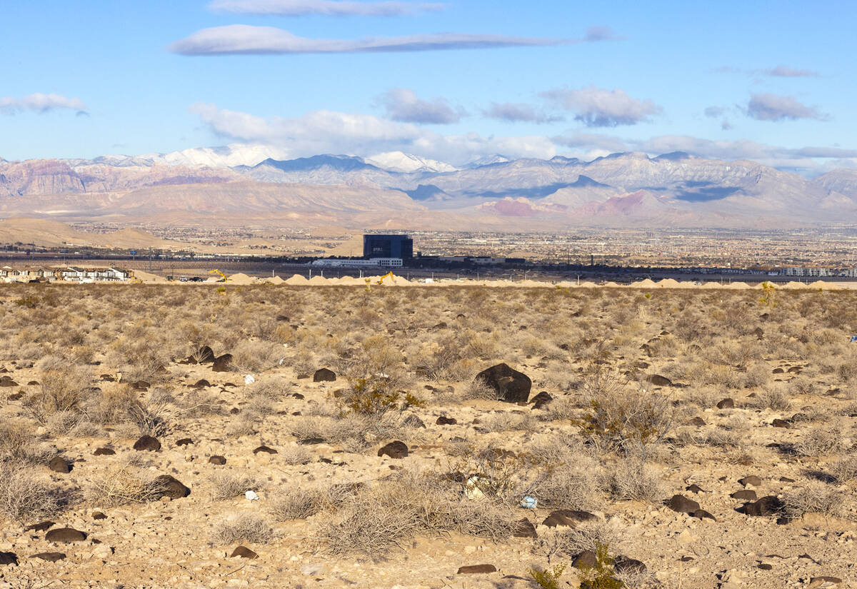 M Resort Spa Casino, center, is seen from a vacant land where Station Casinos plans to build a ...