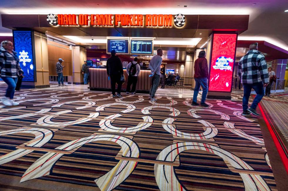 New horseshoe carpet surrounds the entrance to the Hall of Fame Poker Room within the Horseshoe ...