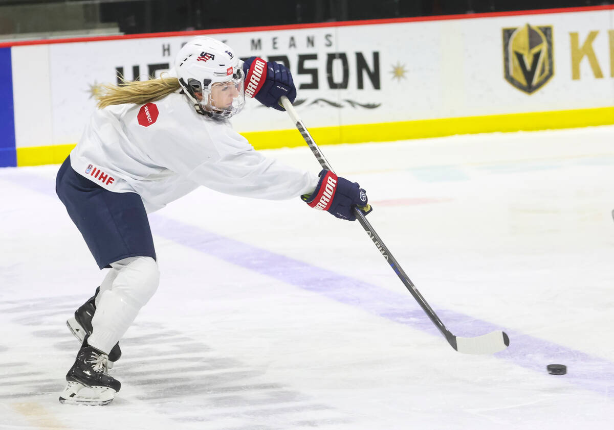 Kali Flanagan of the U.S women's national hockey team passes the puck practice at Lifeguard Are ...