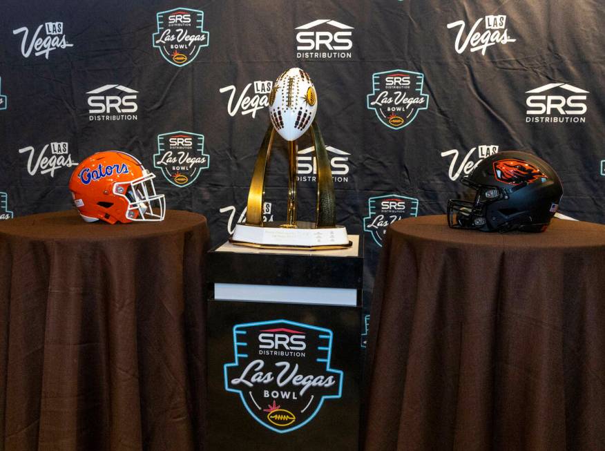 The Rossi Ralenkotter trophy on display as the Florida Gators will face the Oregon State Beaver ...