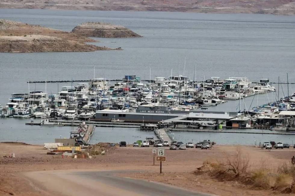 Boats docked at the Lake Mead Marina at Lake Mead on Dec., 5, 2022. (K.M. Cannon/Las Vegas Rev ...