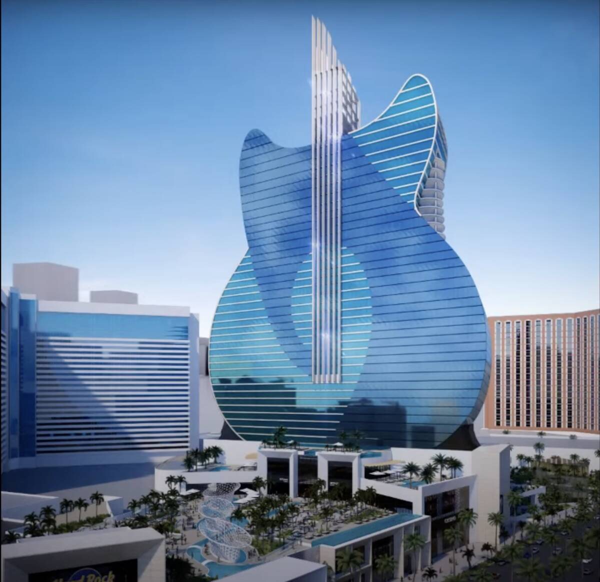 New rendering of Hard Rock International's guitar-shaped hotel along the Las Vegas Strip, share ...