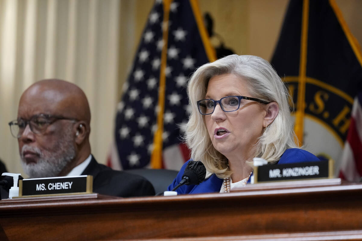 FILE - Vice Chair Liz Cheney, R-Wyo., speaks as the House select committee investigating the Ja ...