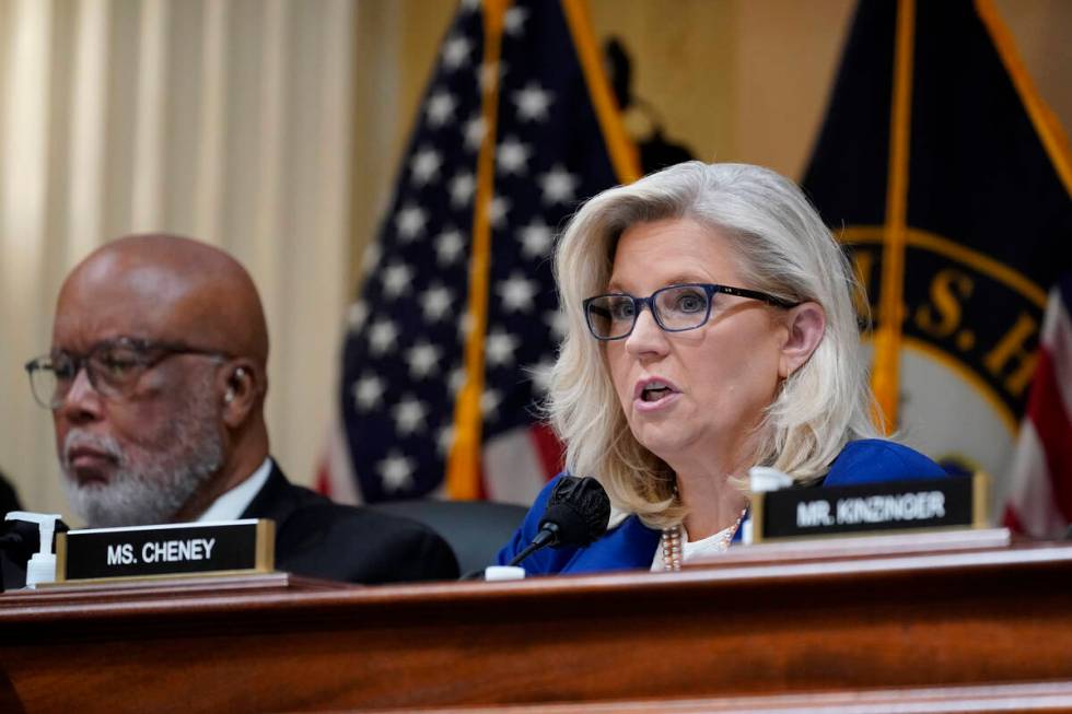 FILE - Vice Chair Liz Cheney, R-Wyo., speaks as the House select committee investigating the Ja ...