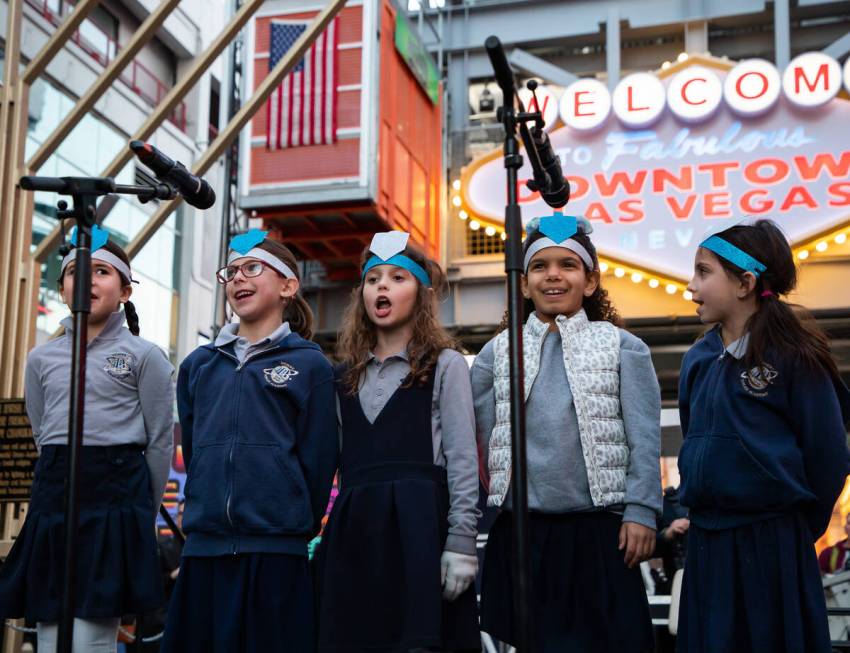 Desert Torah Academy Children’s Choir perform during a celebration of the first night of ...