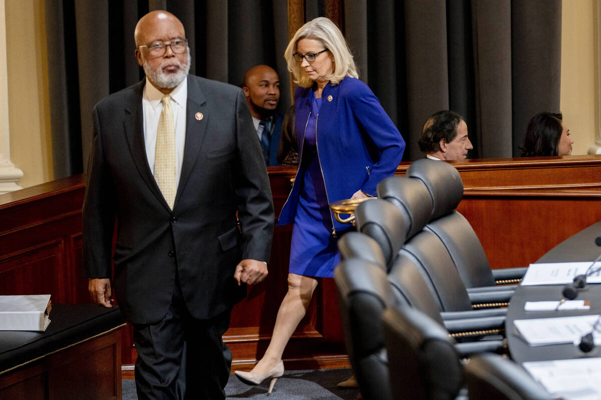 Committee chairman Rep. Bennie Thompson, D-Miss., left, and Committee Vice Chair Rep. Liz Chene ...