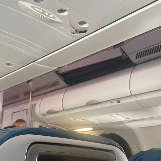 This mobile photo courtesy of passenger Jazmin Bitanga shows the interior of a Hawaiian Airline ...