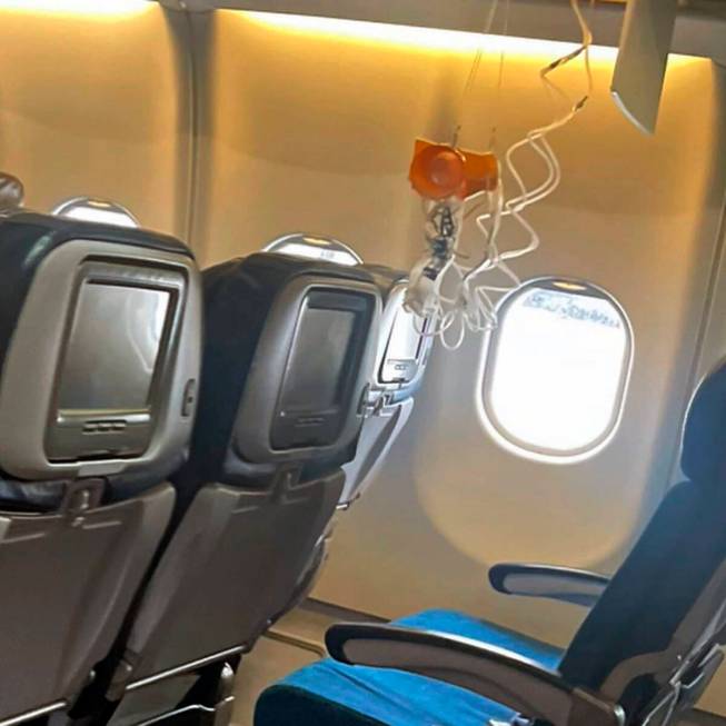 This mobile photo courtesy of passenger Jazmin Bitanga shows the interior of a Hawaiian Airline ...