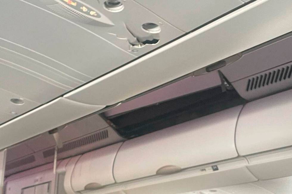 This mobile photo courtesy of passenger Jazmin Bitanga shows the interior of a Hawaiian Airline ...