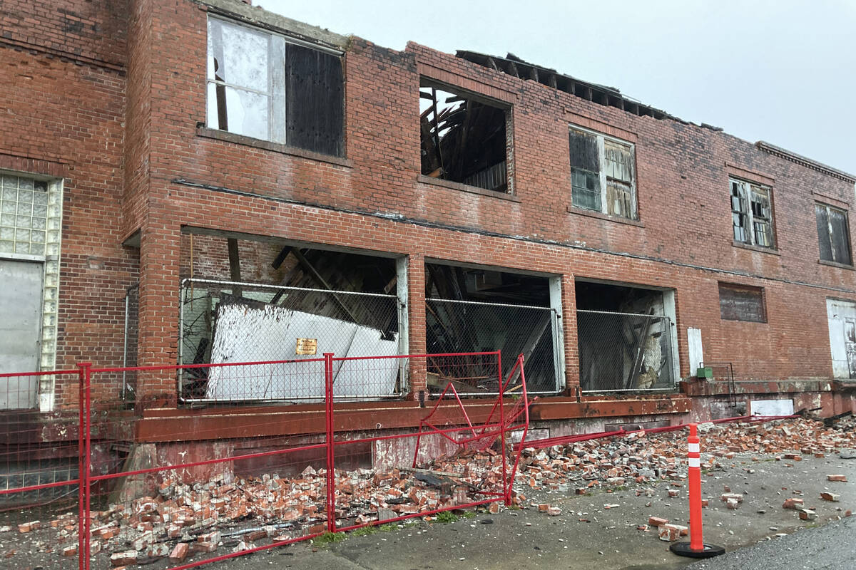 Earthquake damage is seen at the Humboldt Creamery building in Loleta, Calif., Tuesday, Dec. 20 ...