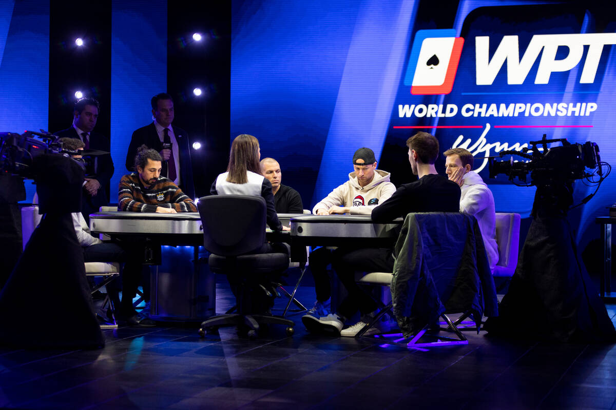 Players compete in the final table of the World Poker Tour World Championship at the Wynn hotel ...
