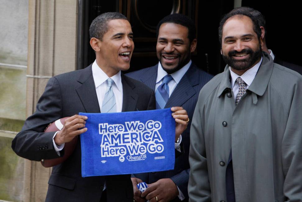 FILE - Democratic presidential hopeful Sen. Barack Obama D-Ill., from left, accompanied by form ...