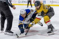 St. Louis Blues center Robert Thomas (18) and Vegas Golden Knights center Chandler Stephenson ( ...