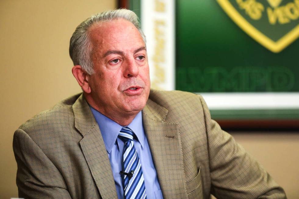 Clark County Sheriff Joe Lombardo speaks to the Review-Journal at Metropolitan Police Departmen ...