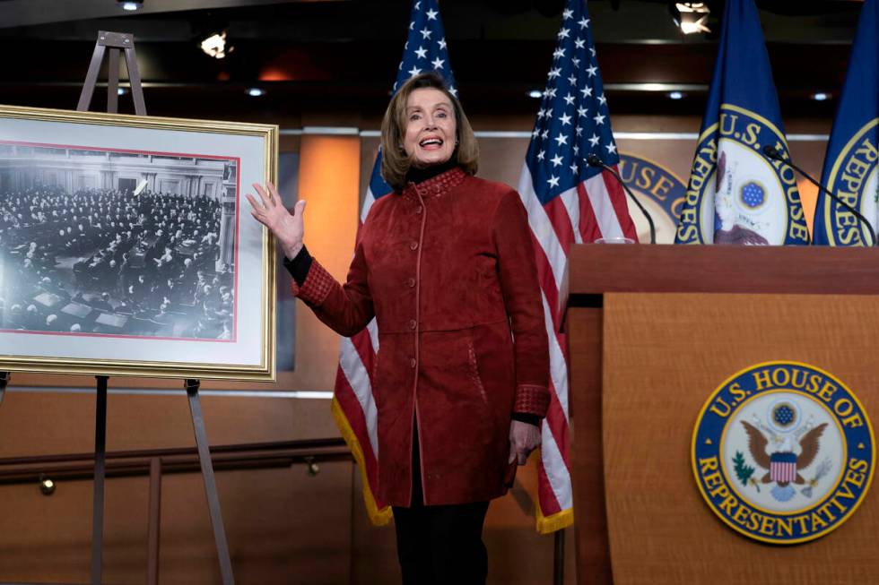 Speaker of the House Nancy Pelosi, D-Calif., holds a news conference at the Capitol in Washingt ...