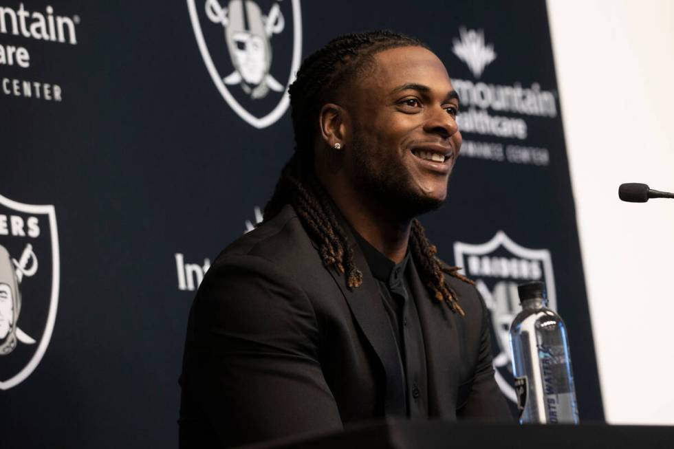 Newly acquired Raiders wide receiver Davante Adams? addresses the media at Raiders Headquarters ...