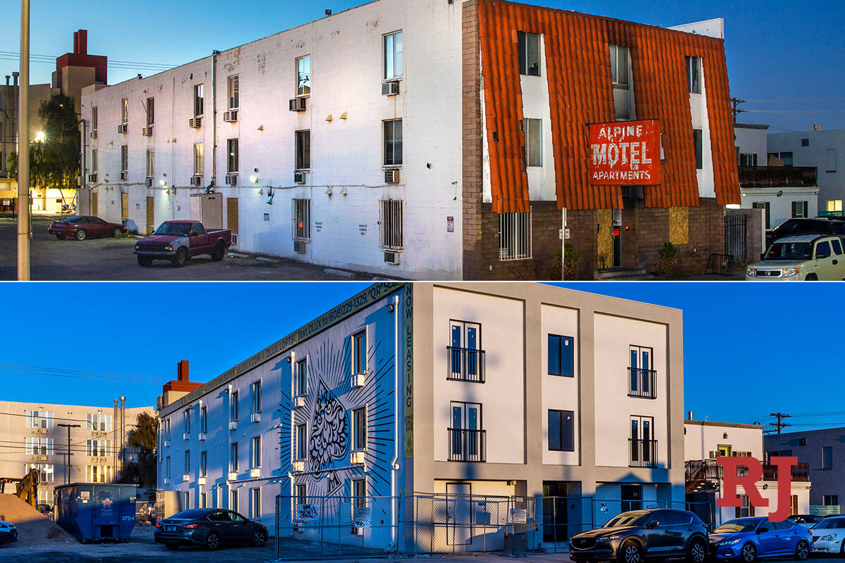 Top: Alpine Motel Apartments in February 2020. Bottom: The former ormer Alpine Motel now under ...