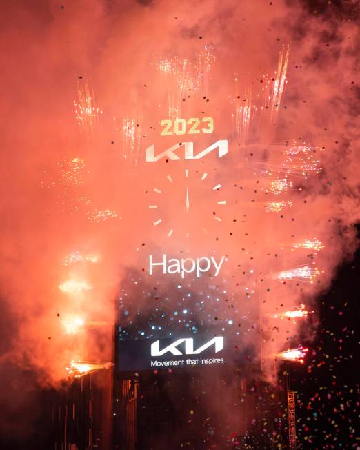 Fireworks are set off at midnight during the Times Square New Year's Eve celebration, Sunday, J ...