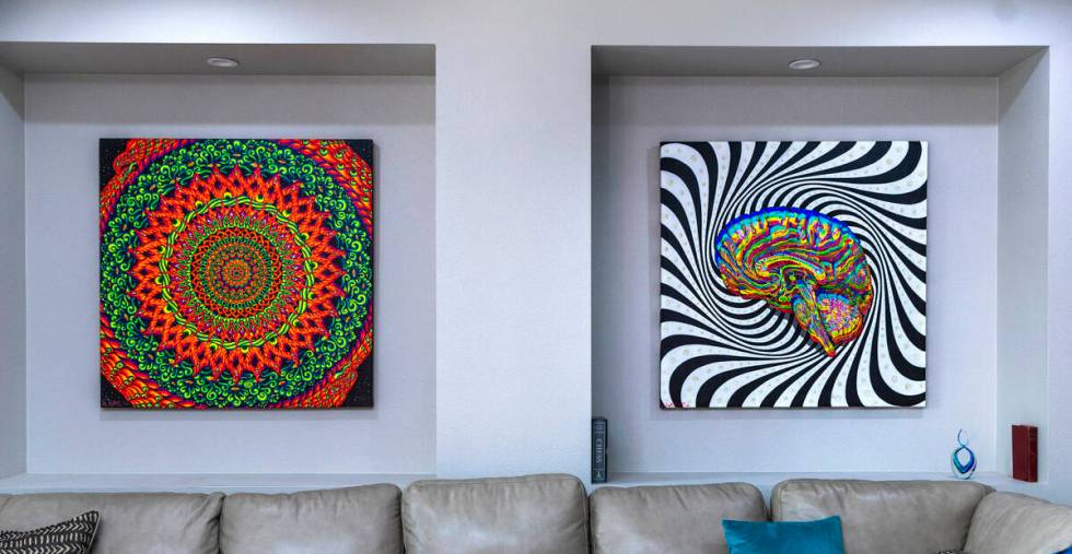 Various art pieces on the interior walls of Marketing CEO Brandon Bowsky's home which he had a ...