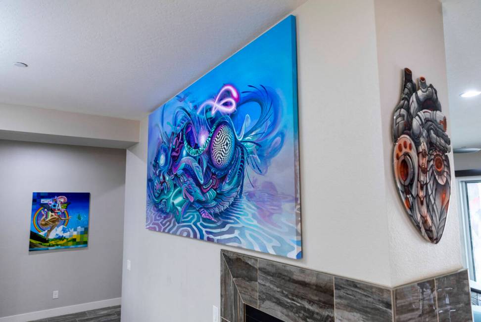 Various art pieces on the interior walls of Marketing CEO Brandon Bowsky's home which he had a ...