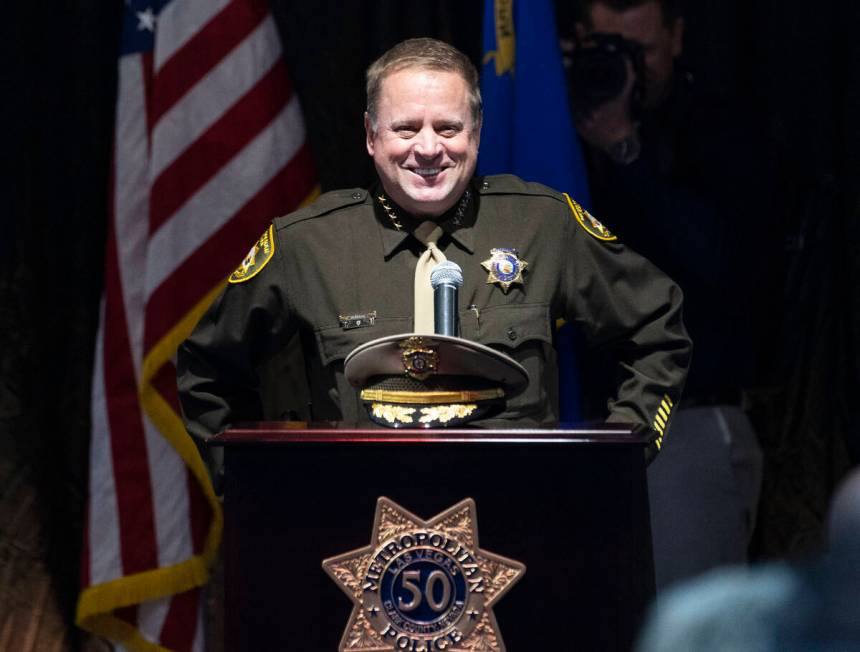 Sheriff Kevin McMahill prepares to speak after being sworn in as LVMPD Sheriff at Blind Center ...