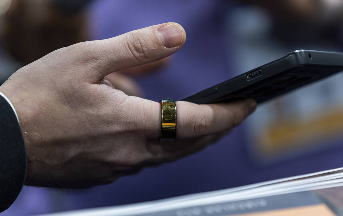 A Circular smart ring is demonstrated connected to an iPhone during the CES Unveiled media days ...