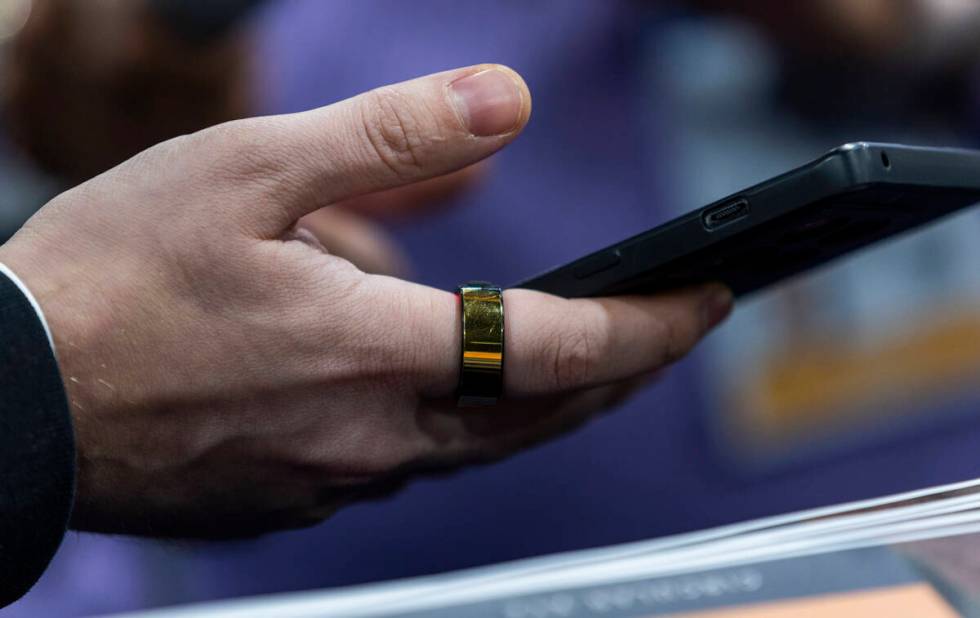 A Circular smart ring is demonstrated connected to an iPhone during the CES Unveiled media days ...