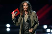 Steven Tyler presents the award for song of the year at the iHeartRadio Music Awards on Thursda ...