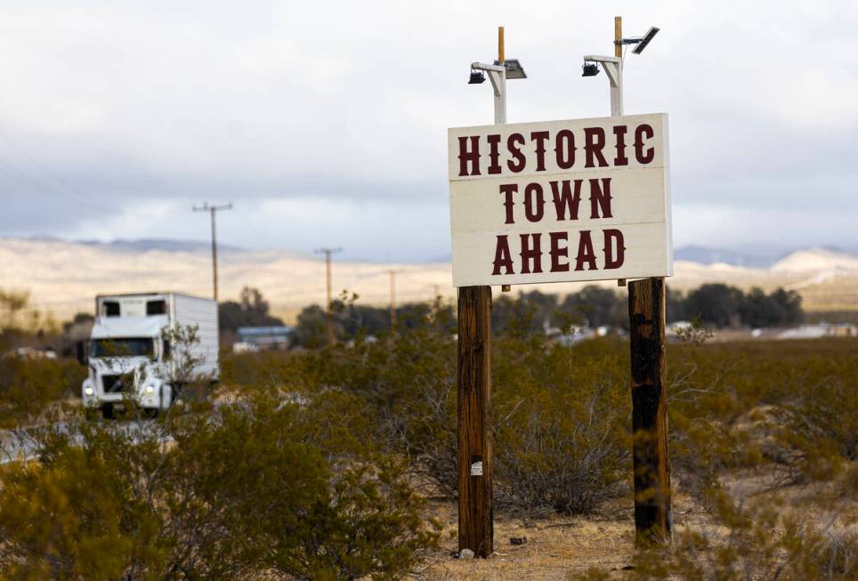 A sign leading to Nipton, Calif., a small desert town purchased by entertainment company Spiege ...