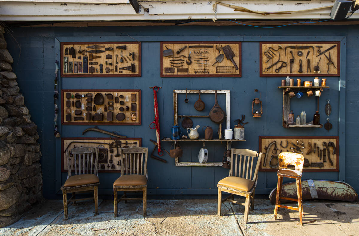 Decor on the side of the Nipton Trading Post is pictured in Nipton, Calif., a small desert town ...