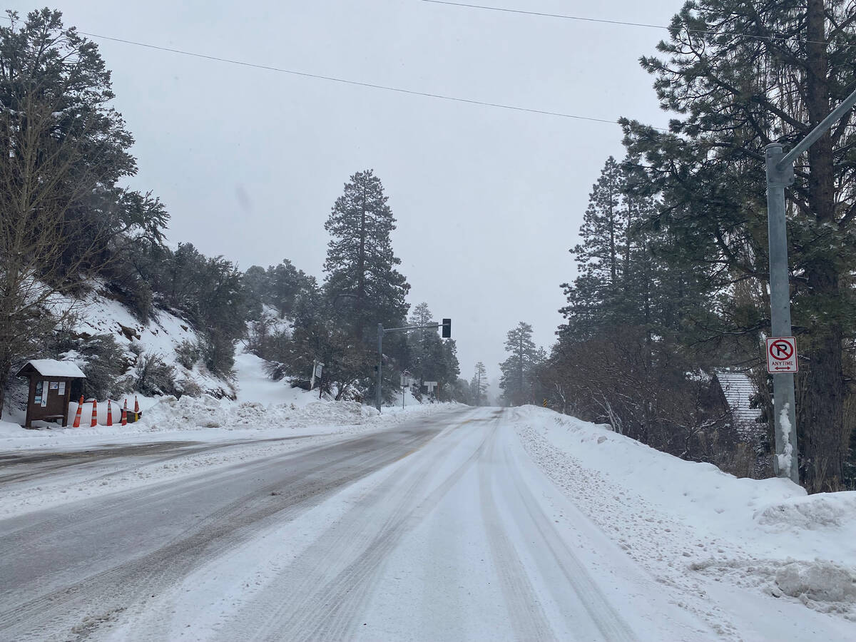 A photo of a plowed road on Mount Charleston tweeted Thursday, Jan. 5, 2023. (@GoMountCharleston)