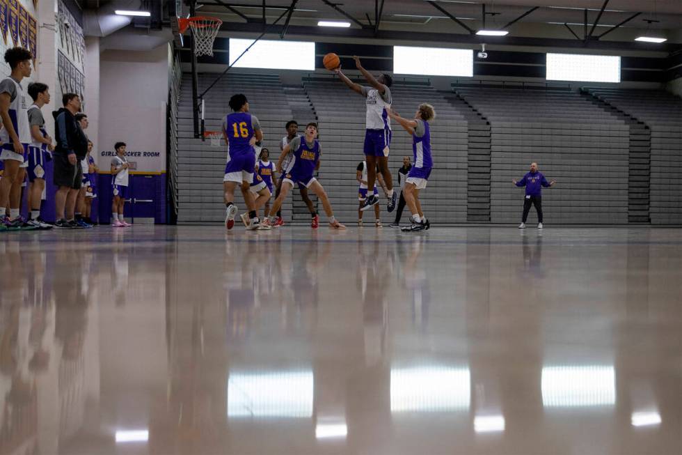 Durango runs drills during a boys high school basketball practice at Durango High School on Thu ...