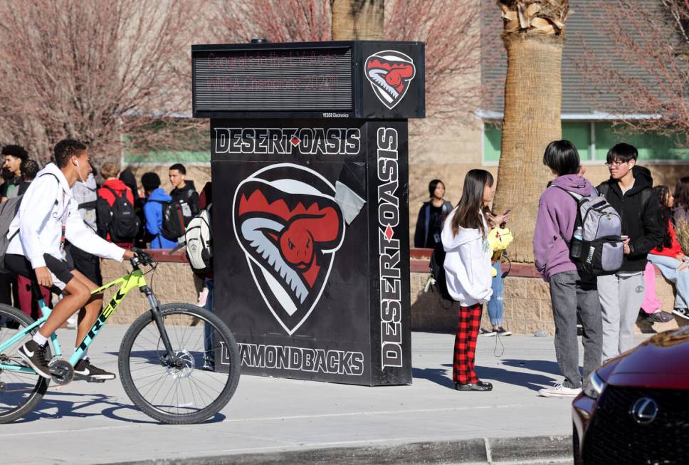 Students are dismissed at Desert Oasis High School in Las Vegas on Friday, Jan. 6, 2023. Sophom ...