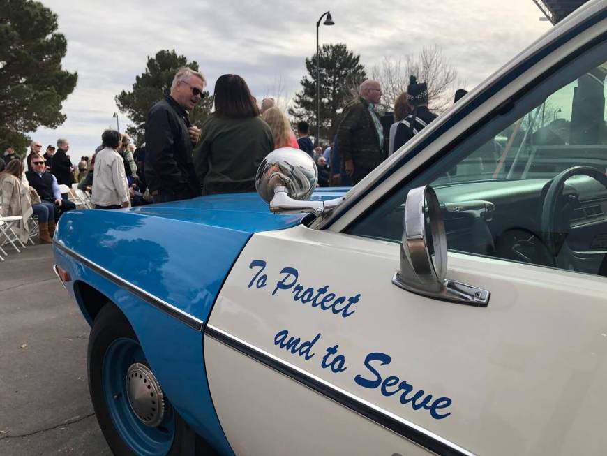 Crowds gather after a speech from Clark County Sheriff Kevin McMahill speaks during Law Enforce ...