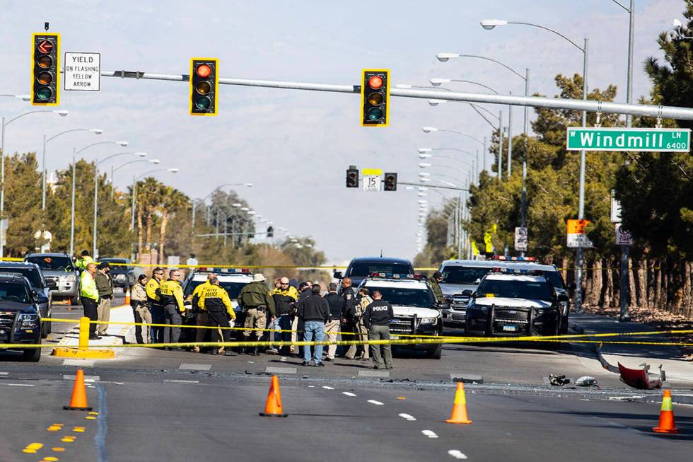 Las Vegas and Clark County School District police investigate a fatal crash that occurred at We ...