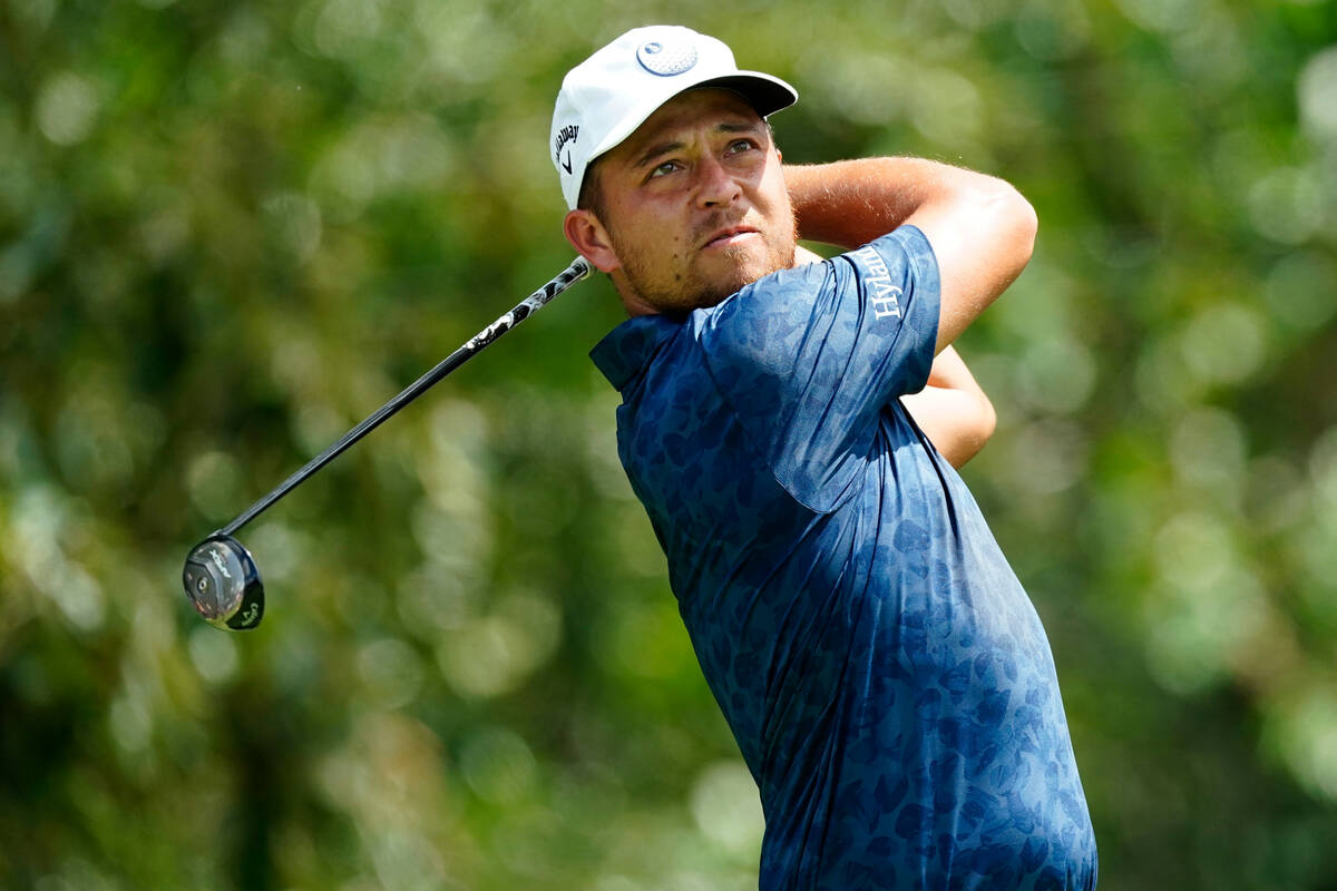 Xander Schauffele hits off the third tee during the second round of the Tour Championship golf ...