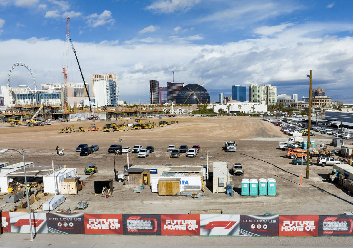 The construction site where Formula One is building a four-story, 300,000-square-foot paddock b ...