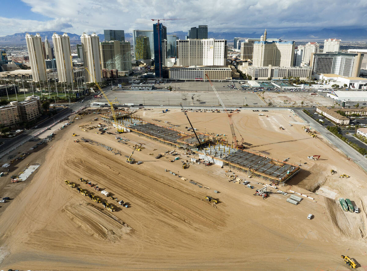 The construction site where Formula One is building a four-story, 300,000-square-foot paddock b ...