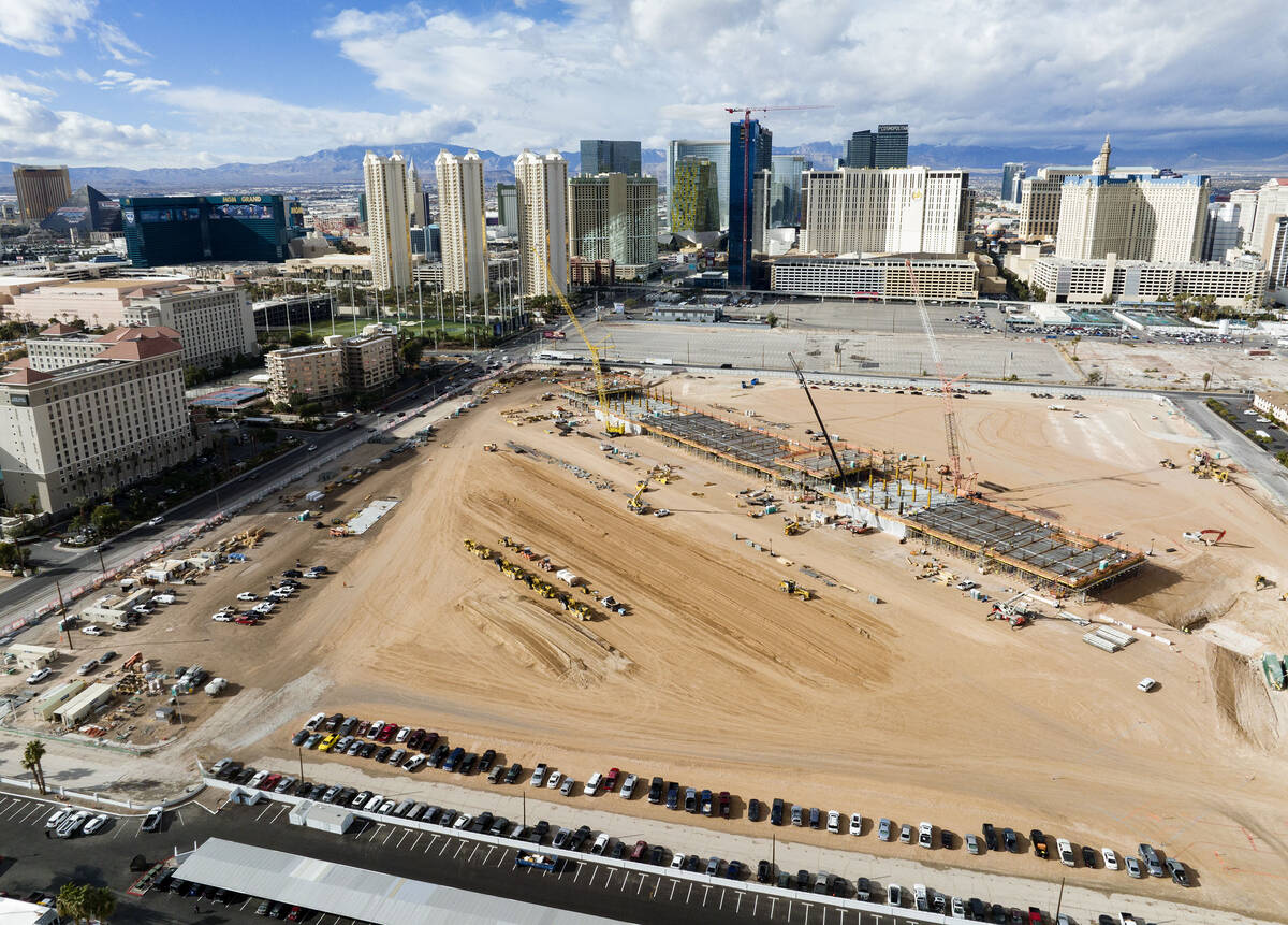 The construction site where Formula One is building a four-story, 300,000-square-foot paddock b ...