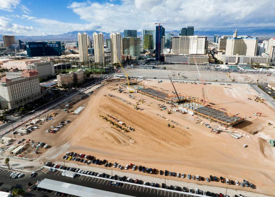 The construction site where Formula One is building a four-story, 300,000-square-foot paddock b ...