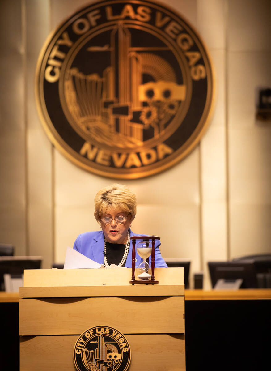 Mayor Carolyn Goodman gives her second to last State of the City address on Thursday, Jan. 12, ...