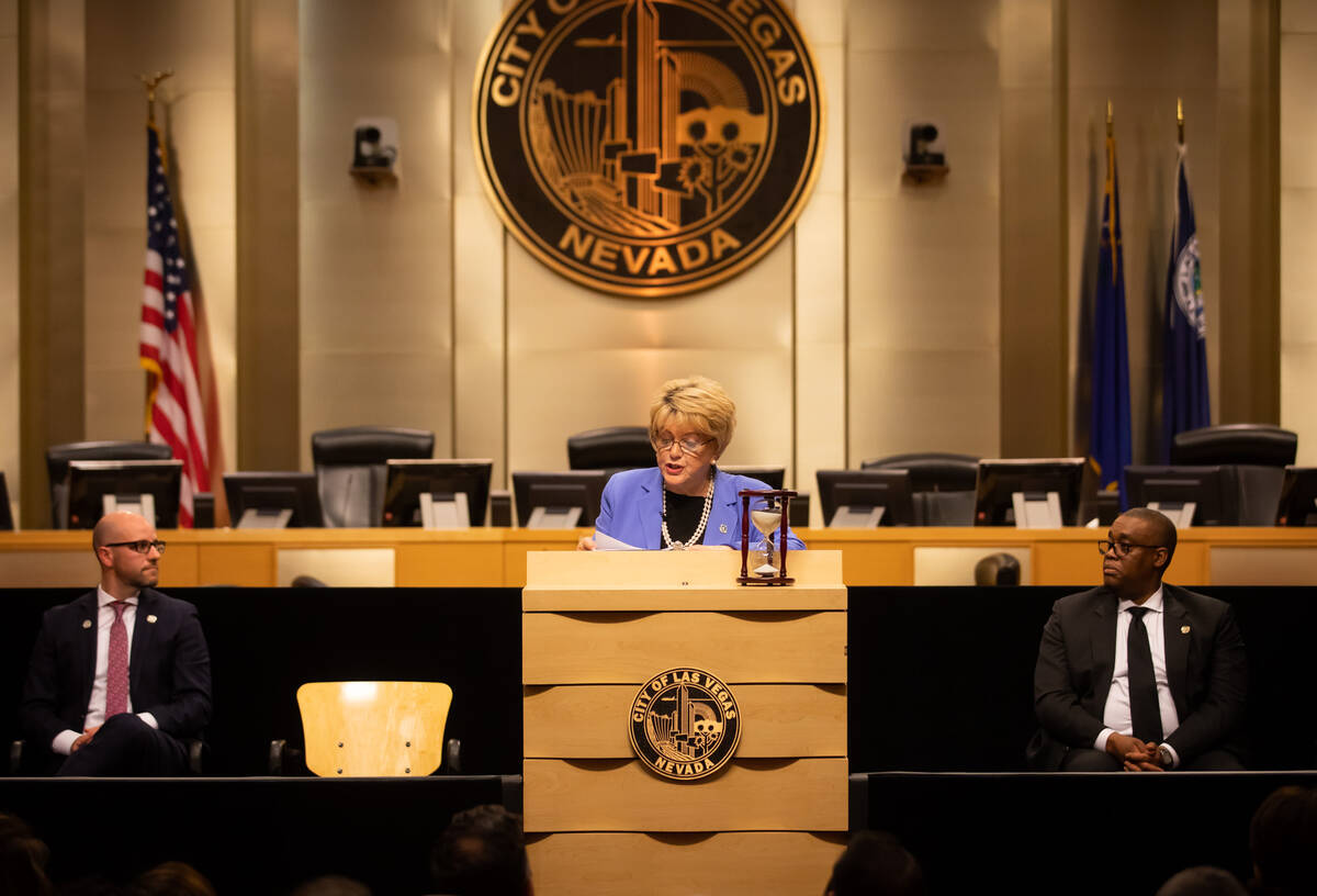 Mayor Carolyn Goodman gives her second to last State of the City address on Thursday, Jan. 12, ...