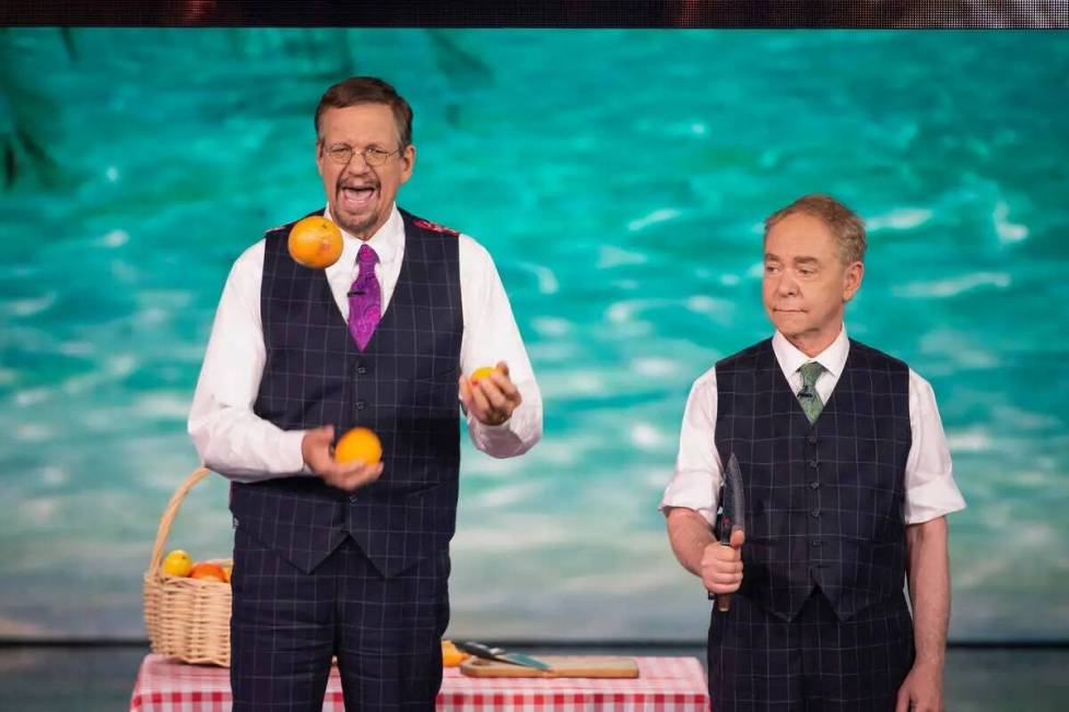 Penn & Teller in "Fool Us — Penn & Teller Go For The Juggler." Teller joined Penn Jillette, h ...